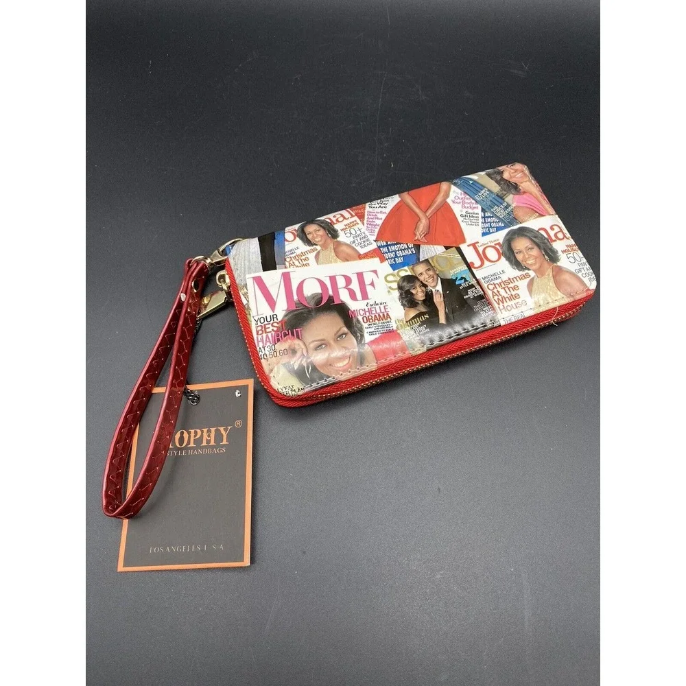 Michelle Obama Large Wallet‎ Wristlet Collage Magazine Credit Card Holder NWT